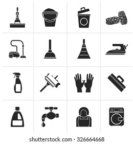 Black Cleaning and hygiene icons - vector icon set