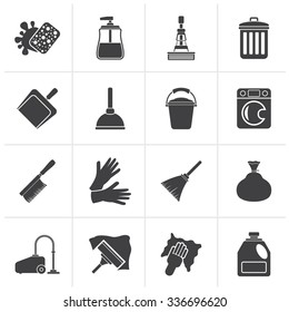 Black Cleaning and hygiene icons - vector icon set