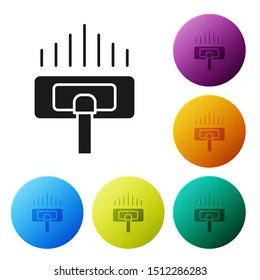 Black Cleaning service icon isolated on white background. Vacuum cleaner head in circle, carpet cleaning logo. Set icons colorful circle buttons. Vector Illustration