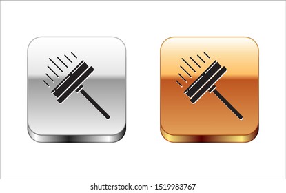 Black Cleaning service with of rubber cleaner for windows icon isolated on white background. Squeegee, scraper, wiper. Silver-gold square button. Vector Illustration