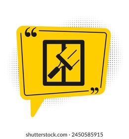 Black Cleaning service with of rubber cleaner for windows icon isolated on white background. Squeegee, scraper, wiper. Yellow speech bubble symbol. Vector