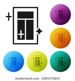 Black Cleaning service for window icon isolated on white background. Squeegee, scraper, wiper. Set icons in color circle buttons. Vector