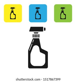 Black Cleaning spray bottle with detergent liquid icon isolated on white background. Set icons colorful square buttons. Vector Illustration