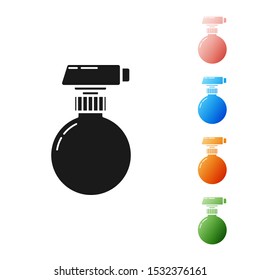 Black Cleaning spray bottle with detergent liquid icon isolated on white background. Set icons colorful. Vector Illustration