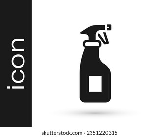 Frasco de pulverización de limpieza negra con icono líquido detergente aislado sobre fondo blanco.  Vector