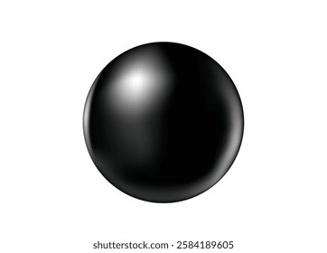 Black clear ball.  Chrome metal ball realistic isolated on white background.  Black sphere isolated on white. Black pearl. 