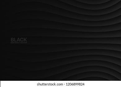 Black Clear Blank Subtle Geometric Abstract Vector Background. Monotone Soft Dark Light Wavy Surface. 3D Sci-Fi Futuristic Conceptual Illustration. Minimalist Wallpaper