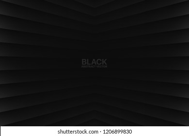 Black Clear Blank Subtle Geometric Vector Abstract Background. Dark Empty Nobody Room Corner Surface. 3D Conceptual Sci-Fi Illustration. Minimalism Style Wallpaper