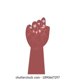 black clenched fist in cartoon style. Solidarity with workers with voting inscription.