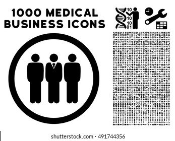 Black Clerk Staff vector rounded icon. Image style is a flat icon symbol inside a circle, white background. Bonus clip art has 1000 healthcare business elements.