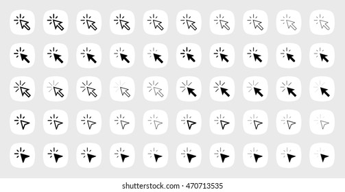 Black click cursor vector icons pack on white background