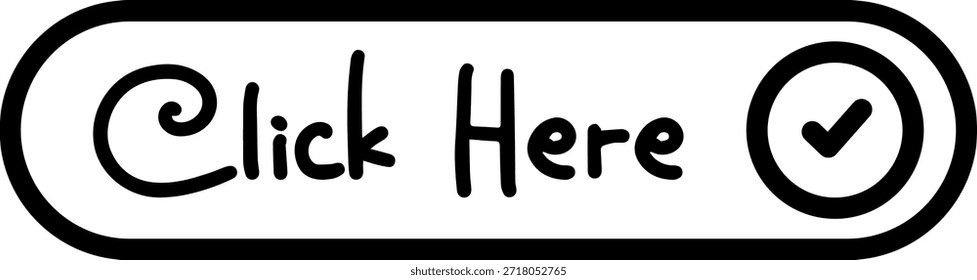 Black click here button with check mark outline