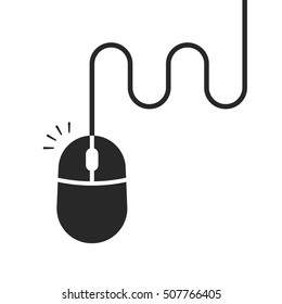 black click icon with wire. concept of navigation, connection, choose, desktop pc working, e-marketing, hardware, tech, pressing. flat style trend modern logo graphic design on white background
