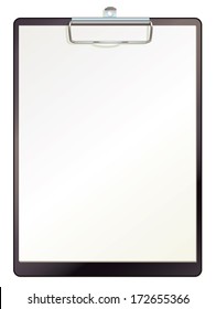 Black clipboard with blank sheets of paper. Top view. Vector illustration. Isolated on white background. Set