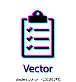 Black Clipboard with checklist icon isolated on white background. Vector Illustration