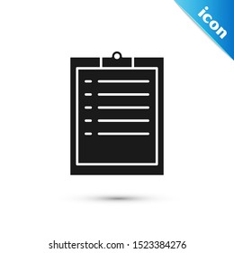 Black Clipboard with checklist icon isolated on white background.  Vector Illustration