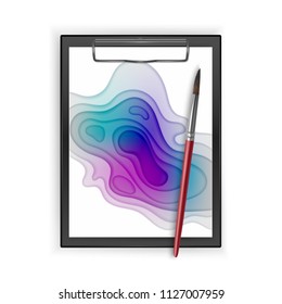 Black clipboard with Colorful poster, size of a4, decoration with paper cut design, realistic brush, vector illustration