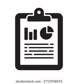 Schwarze Zwischenablage mit Datendiagrammen und Linien im minimalistischen Symbolstil