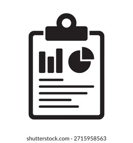 Eine schwarze Zwischenablage, die Datendiagramme und Diagramme in einem einfachen Symbol anzeigt