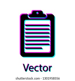 Black Clipboard with document icon isolated on white background. Vector Illustration