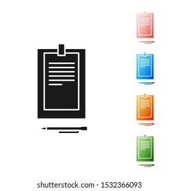 Black Clipboard with document icon isolated on white background. Set icons colorful. Vector Illustration