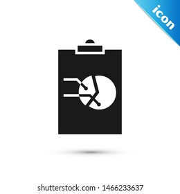 Black Clipboard with graph chart icon isolated on white background. Report text file icon. Accounting sign. Audit, analysis, planning.  Vector Illustration