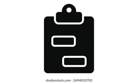 Ícone preto da área de transferência isolado em fundo branco. Um símbolo simples para design de site ou aplicativo. Ilustração vetorial. Pictograma de ui ux mínimo de estilo plano.