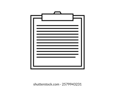 Black clipboard icon with notes on white background