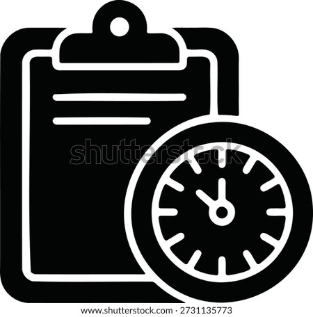 Black clipboard with lines and a clock paper document