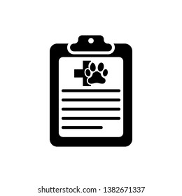 Black Clipboard with medical clinical record pet icon isolated. Health insurance form. Medical check marks report. Vector Illustration