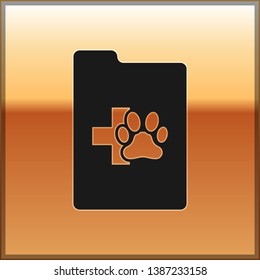 Black Clipboard with medical clinical record pet icon isolated on gold background. Health insurance form. Medical check marks report. Vector Illustration