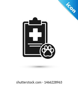 Black Clipboard with medical clinical record pet icon isolated on white background. Health insurance form. Medical check marks report.  Vector Illustration