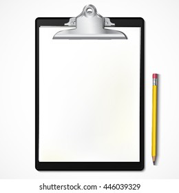 black clipboard with paper and pencil / vector illustration
