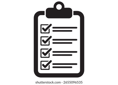 Black clipboard with tick mark checklist  flat silhouette vector icon

