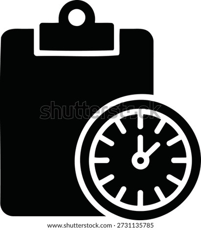 Black clipboard with a white clock face and hands time schedule