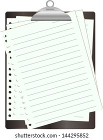 Black clipboard with white paper on white