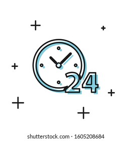 Black Clock 24 hours icon isolated on white background. All day cyclic icon. 24 hours service symbol.  Vector Illustration