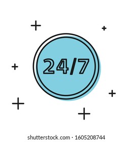 Black Clock 24 hours icon isolated on white background. All day cyclic icon. 24 hours service symbol.  Vector Illustration