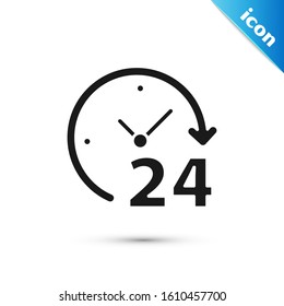 Black Clock 24 hours icon isolated on white background. All day cyclic icon. 24 hours service symbol.  Vector Illustration