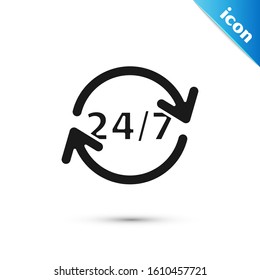 Black Clock 24 hours icon isolated on white background. All day cyclic icon. 24 hours service symbol.  Vector Illustration