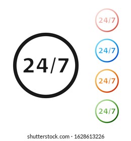 Black Clock 24 hours icon isolated on white background. All day cyclic icon. 24 hours service symbol. Set icons colorful. Vector Illustration