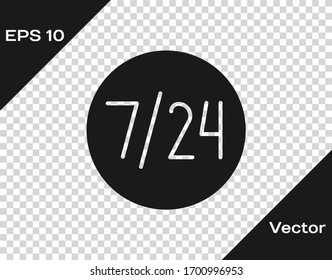 Black Clock 24 hours icon isolated on transparent background. All day cyclic icon. 24 hours service symbol. Vector Illustration