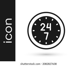 Black Clock 24 hours icon isolated on white background. All day cyclic icon. 24 hours service symbol.  Vector