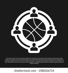 Black Clock with basketball ball inside icon isolated on black background. Basketball time. Sport and training.  Vector Illustration
