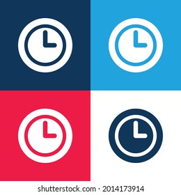 Black Clock azul y rojo cuatro colores mínimo conjunto de iconos