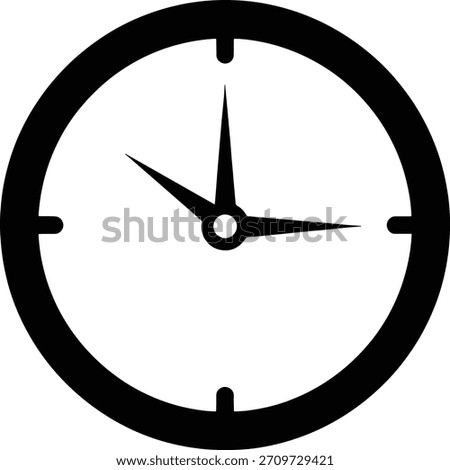 Black clock face with hour and minute hands on white background time watch