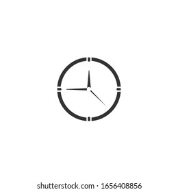 Black clock. Flat icon isolated on white background. Time pictogram. minutes. Time to work or create concept.