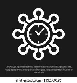 Black Clock and gear icon isolated on black background. Time Management symbol. Business concept. Hub and spokes and clock solid icon. Vector Illustration