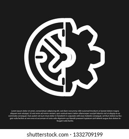 Black Clock and gear icon isolated on black background. Time Management symbol. Business concept. Vector Illustration