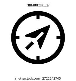 Un icono de reloj negro con una flecha que apunta diagonalmente dentro de su marco circular.